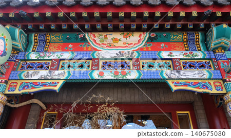 An ornate painted ceiling on a building in the Forbidden City in Beijing An ornate painted ceiling on a building in the Forbidden City in Beijing 140675080