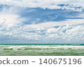 Stormy seas and strong winds, time for windsurfing and active holidays on the coast, copy space for text and the concept of the summer holiday season 140675196