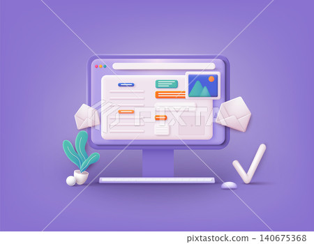 Computer with open pages. Landing page template for web. Data analytics, dashboard and business finance report. Computer with open pages. Landing page template for web. Data analytics, dashboard and business finance report. 140675368