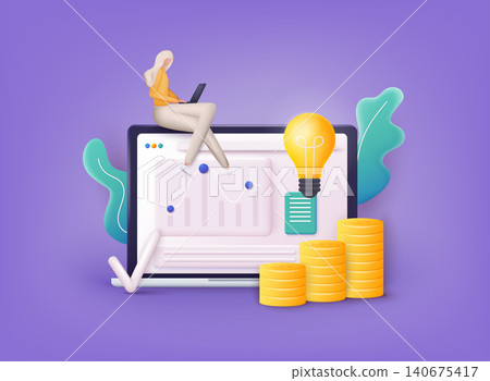 Online business concept. Landing page template. Business analysis, content strategy and management concept. 3D Web Vector Illustrations. Online business concept. Landing page template. Business analysis, content strategy and management concept. 3D Web Vector Illustrations. 140675417