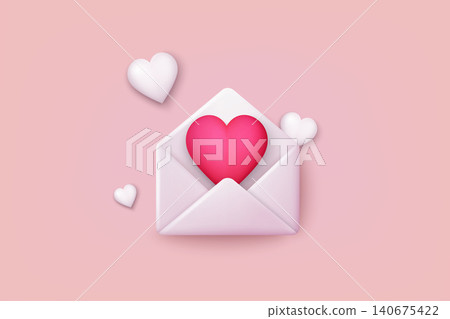 Mail envelope icon with pink heart. Social media like icon concept. 3D Web Vector Illustrations. Mail envelope icon with pink heart. Social media like icon concept. 3D Web Vector Illustrations. 140675422