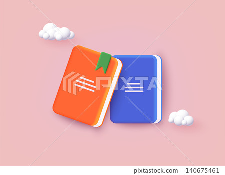 Education infographic template design with books pile. 3D Web Vector Illustrations. 140675461