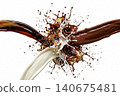 Starburst explosion burst of white heavy cream and black drip coffee. 140675481