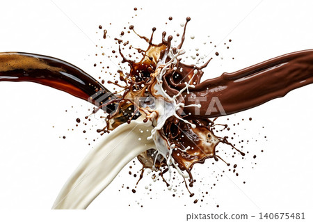 Starburst explosion burst of white heavy cream and black drip coffee. 140675481