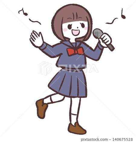 身穿制服的女孩唱歌的插圖 140675528