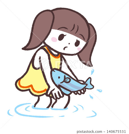 一幅女孩捕魚的插圖 一幅女孩捕魚的插圖 140675531