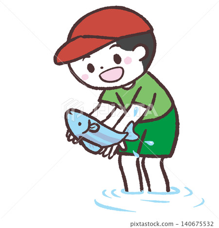 男孩捕魚的插圖 140675532