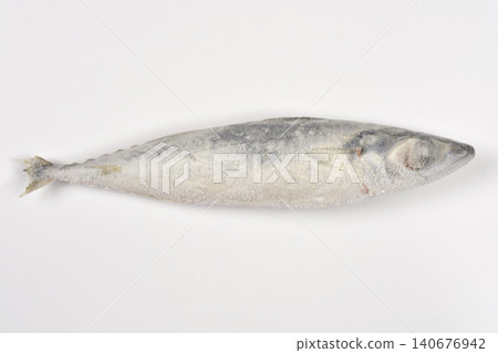 Single Frozen Chub Mackerel Fish on White Background Single Frozen Chub Mackerel Fish on White Background 140676942