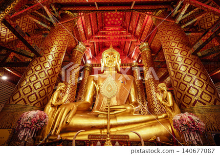 Majestic Golden Buddha Statue Phra Buddha Trirattanayaka (Luang Pho To) inside Wat Phanan Choeng, Ayutthaya, Thailand Majestic Golden Buddha Statue Phra Buddha Trirattanayaka (Luang Pho To) inside Wat Phanan Choeng, Ayutthaya, Thailand 140677087