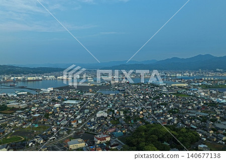 Aerial photograph overlooking the area around Miho no Matsubara in Shizuoka Prefecture, Shimizu Port, and the city. Aerial photograph overlooking the area around Miho no Matsubara in Shizuoka Prefecture, Shimizu Port, and the city. 140677138
