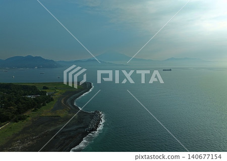 Aerial photograph showing the coastline of Miho no Matsubara in Shizuoka Prefecture and Mount Fuji. Aerial photograph showing the coastline of Miho no Matsubara in Shizuoka Prefecture and Mount Fuji. 140677154