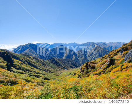 秋季徒步攀登哈里諾基山和蓮華山(從哈里諾基峠眺望槍岳) 秋季徒步攀登哈里諾基山和蓮華山(從哈里諾基峠眺望槍岳) 140677240