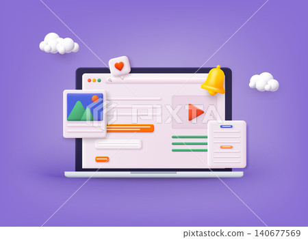 Video player, gallery, development, seo analysis concept with floating elements. Distance training, streaming, webinar, conference videos. 3D Web Vector Illustrations. Video player, gallery, development, seo analysis concept with floating elements. Distance training, streaming, webinar, conference videos. 3D Web Vector Illustrations. 140677569