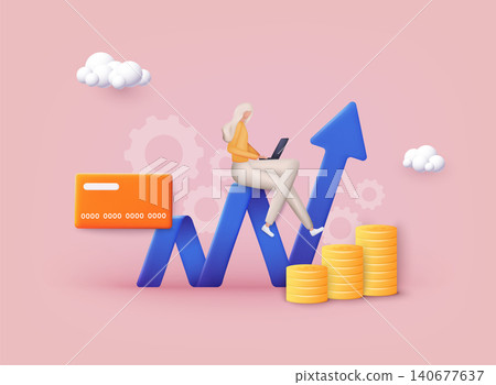 Online business concept. Woman with laptop create your own business. Can use for web banner, infographics, hero images. 3D Web Vector Illustrations. 140677637