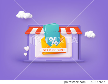 Discount. Store special offers advertisement. Markdown program, loyalty program, promotional mix metaphors. 3D Web Vector Illustrations. Discount. Store special offers advertisement. Markdown program, loyalty program, promotional mix metaphors. 3D Web Vector Illustrations. 140677644