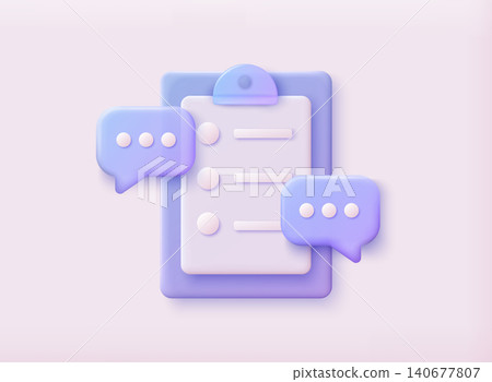 Checklist on a clipboard paper. Successful completion of business tasks. 3D Web Vector Illustrations. Checklist on a clipboard paper. Successful completion of business tasks. 3D Web Vector Illustrations. 140677807