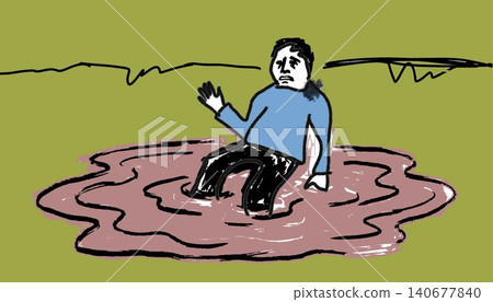 Sad Figure in Puddle Isolation Mental Health Vector Sad Figure in Puddle Isolation Mental Health Vector 140677840