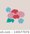 floral composition of roses and forget-me-nots, flat vector illustration for design 140677878