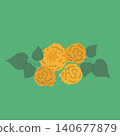 composition of yellow fluffy flowers and leaves, marigolds or similar flowers, simple flat vector illustration 140677879