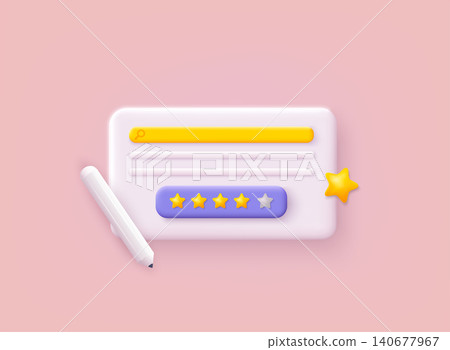 Customer review window. Customer service and user experience concept. 3D Web Vector Illustrations. Customer review window. Customer service and user experience concept. 3D Web Vector Illustrations. 140677967