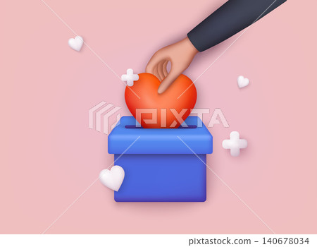 Hands holding red heart. Donation and charity concept. 3D Web Vector Illustrations. Hands holding red heart. Donation and charity concept. 3D Web Vector Illustrations. 140678034