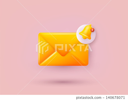 Mail with reminder bell. Notifications. Reminder design mockup. Email marketing, online advertising concept. 3D Web Vector Illustrations. Mail with reminder bell. Notifications. Reminder design mockup. Email marketing, online advertising concept. 3D Web Vector Illustrations. 140678071