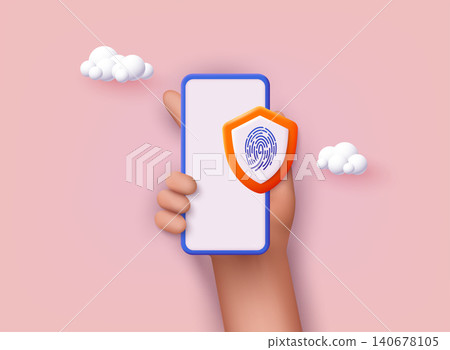 Smart phone fingerprint security access. 3D Web Vector Illustrations. Smart phone fingerprint security access. 3D Web Vector Illustrations. 140678105