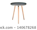 Round steel coffee table with wooden legs isolated on white background 140678268