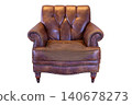 Old vintage brown leather chair isolated on white background 140678273