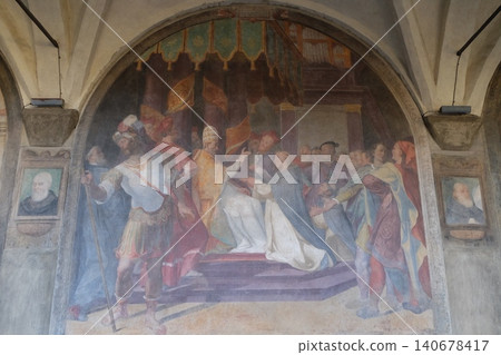 Pope Honorius III confirms the Dominican Rule, fresco by Gregorio Pagasi in the cloister of Santa Maria Novella Principal Dominican church in Florence, Italy Pope Honorius III confirms the Dominican Rule, fresco by Gregorio Pagasi in the cloister of Santa Maria Novella Principal Dominican church in Florence, Italy 140678417