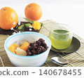 Anmitsu (Japanese sweets), sweets, red bean paste, cold green tea, sencha (green tea) 140678455