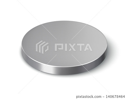3D round silver podium stage, metal pedestal. Sleek isometric cylindrical platform with soft gradients and metallic luster. Silver podium for high tech product presentation, exhibition graphics 3D round silver podium stage, metal pedestal. Sleek isometric cylindrical platform with soft gradients and metallic luster. Silver podium for high tech product presentation, exhibition graphics 140678464