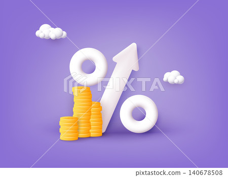 Bank credit concept. Percent, good interest rate, interest-free. Finance management. 3D Web Vector Illustrations. Bank credit concept. Percent, good interest rate, interest-free. Finance management. 3D Web Vector Illustrations. 140678508