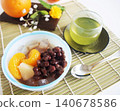 Anmitsu (Japanese sweets), sweets, red bean paste, cold green tea, sencha (green tea) 140678586