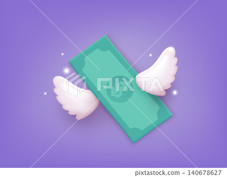 Flying stack of money. Money spending, cashless society concept. 3D Vector Illustrations. Flying stack of money. Money spending, cashless society concept. 3D Vector Illustrations. 140678627