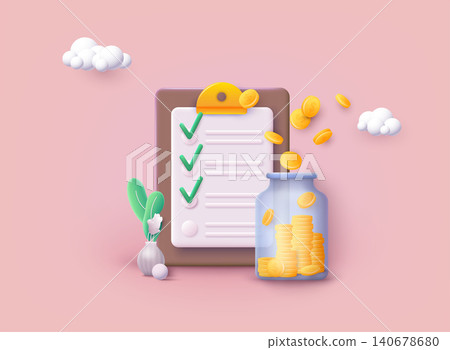 Saving money for finance accounting. Vector illustration for finance, deposit, economy, investment, banking, concept. 3D Vector Illustrations. Saving money for finance accounting. Vector illustration for finance, deposit, economy, investment, banking, concept. 3D Vector Illustrations. 140678680