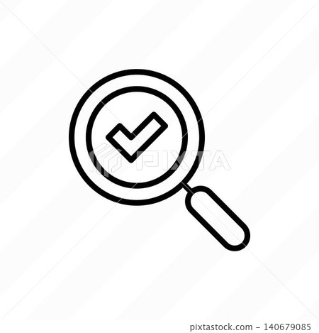 Successful search, magnifier with check mark thin line icon. Inspection, audit,  verification. Vector illustration. 140679085