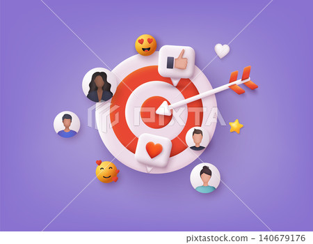 Target customer concept. Customer attraction campaign, accurate promo, advertising. 3D Web Vector Illustrations. Target customer concept. Customer attraction campaign, accurate promo, advertising. 3D Web Vector Illustrations. 140679176