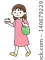 A hand-drawn illustration of a woman taking home a cake. 140679229