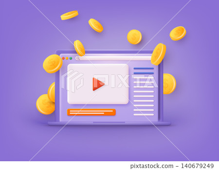 Social media online playing video for make money passive income concept. Social media with live streaming video. 3D Web Vector Illustrations. Social media online playing video for make money passive income concept. Social media with live streaming video. 3D Web Vector Illustrations. 140679249