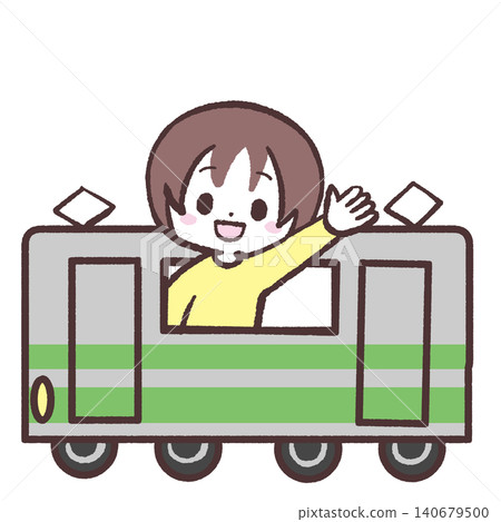 一幅描繪某人乘坐火車旅行的插圖。 140679500