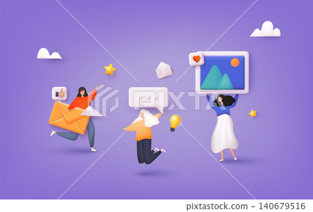 Social media concept. Communication network. 3D Web Vector Illustrations. Social media concept. Communication network. 3D Web Vector Illustrations. 140679516