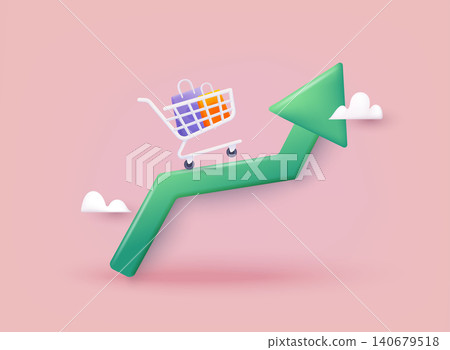 Inflation, Price rising up. The rise in prices for products. grocery set, stack of coins and up arrow. Inflation financial crisis concept. 3D Web Vector Illustrations. Inflation, Price rising up. The rise in prices for products. grocery set, stack of coins and up arrow. Inflation financial crisis concept. 3D Web Vector Illustrations. 140679518
