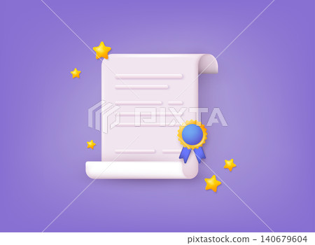 Diploma, certificate icon. Vector icon. 3D Web Vector Illustrations. Diploma, certificate icon. Vector icon. 3D Web Vector Illustrations. 140679604