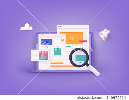Concept of Seo Optimization for website and mobile website. Landing page template. 3D Vector Illustrations. Concept of Seo Optimization for website and mobile website. Landing page template. 3D Vector Illustrations. 140679624