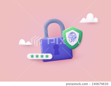 lockLock and fingerprint security access. Electronic opening system, security system, automatic access card concept. 3D Web Vector Illustrations. lockLock and fingerprint security access. Electronic opening system, security system, automatic access card concept. 3D Web Vector Illustrations. 140679630