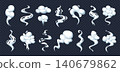 Cartoon steam effect. Cigarette curly smoke, puff poof comic effect vapor smog fog fume cloud mist curve silhouette wind gas trail game dust exhaust qualitative vector illustration 140679862