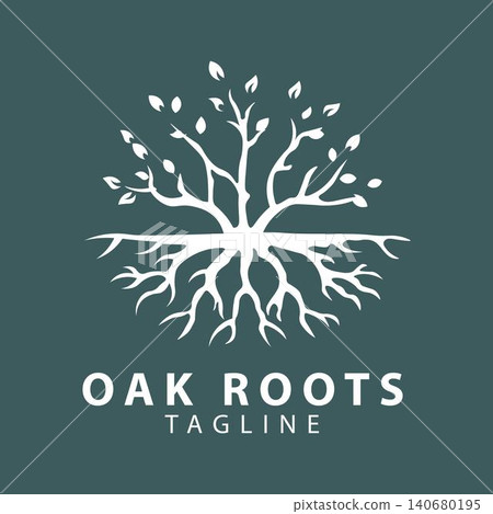 Oak Root Logo with Minimalist Tree Symbol and Circular Composition for Sustainability and Forestry 140680195