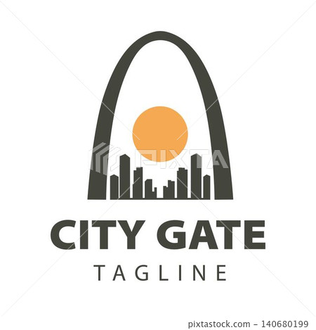 City Gate Logo with Modern Skyline and Sun Symbol for Real Estate and Urban Development City Gate Logo with Modern Skyline and Sun Symbol for Real Estate and Urban Development 140680199