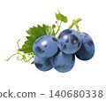 Cute bunch of blue grapes isolated on white background. Real photography. 140680338